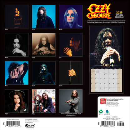 Ozzy Osbourne OFFICIAL | 2026 12 x 24 Inch (Hanging) Monthly Square Wall Calendar | BrownTrout | Heavy Metal Black Sabbath