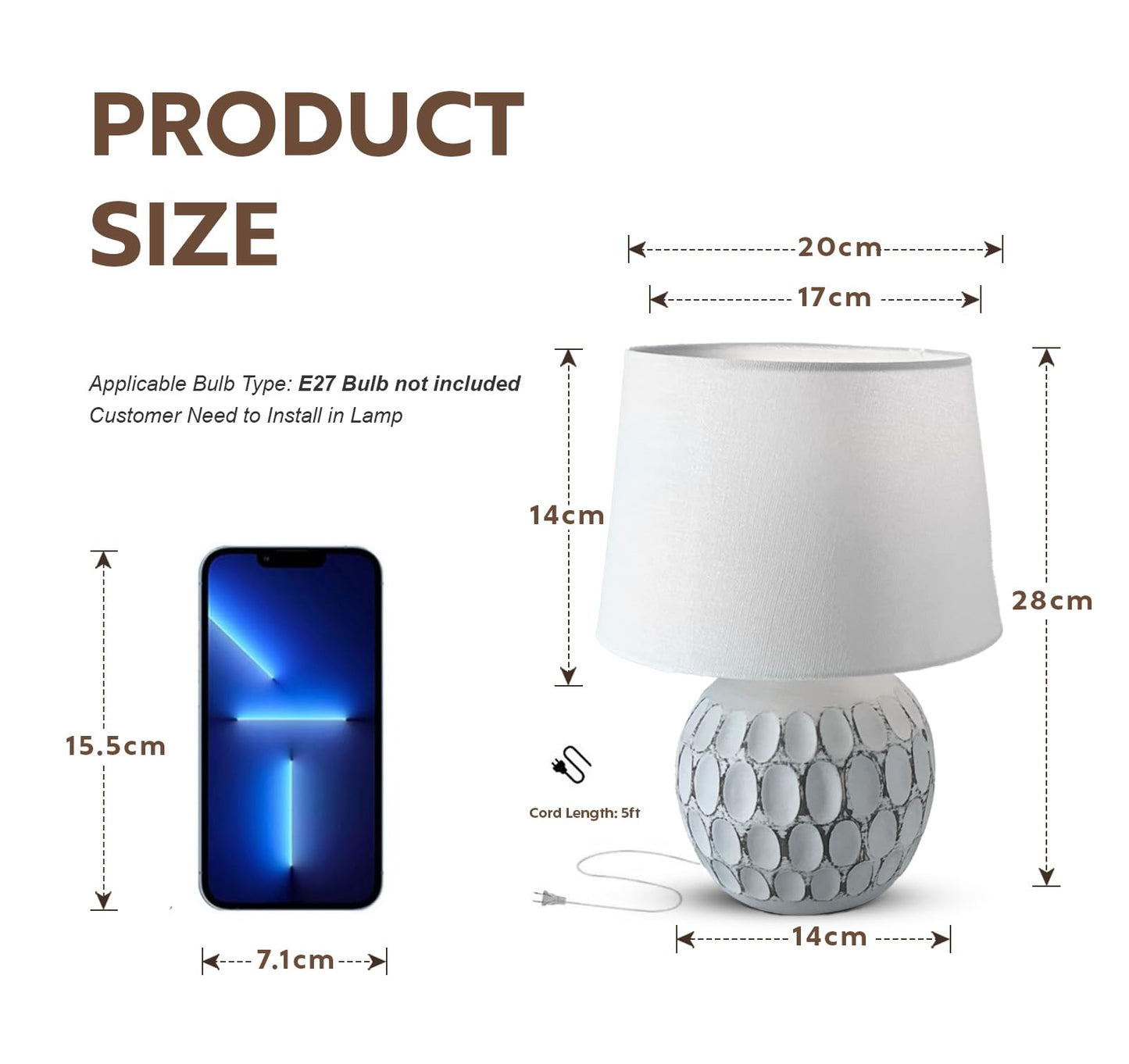 LED Table Lamp with Cotton Fabric Shade and Ceramic Base - White - Modern Design