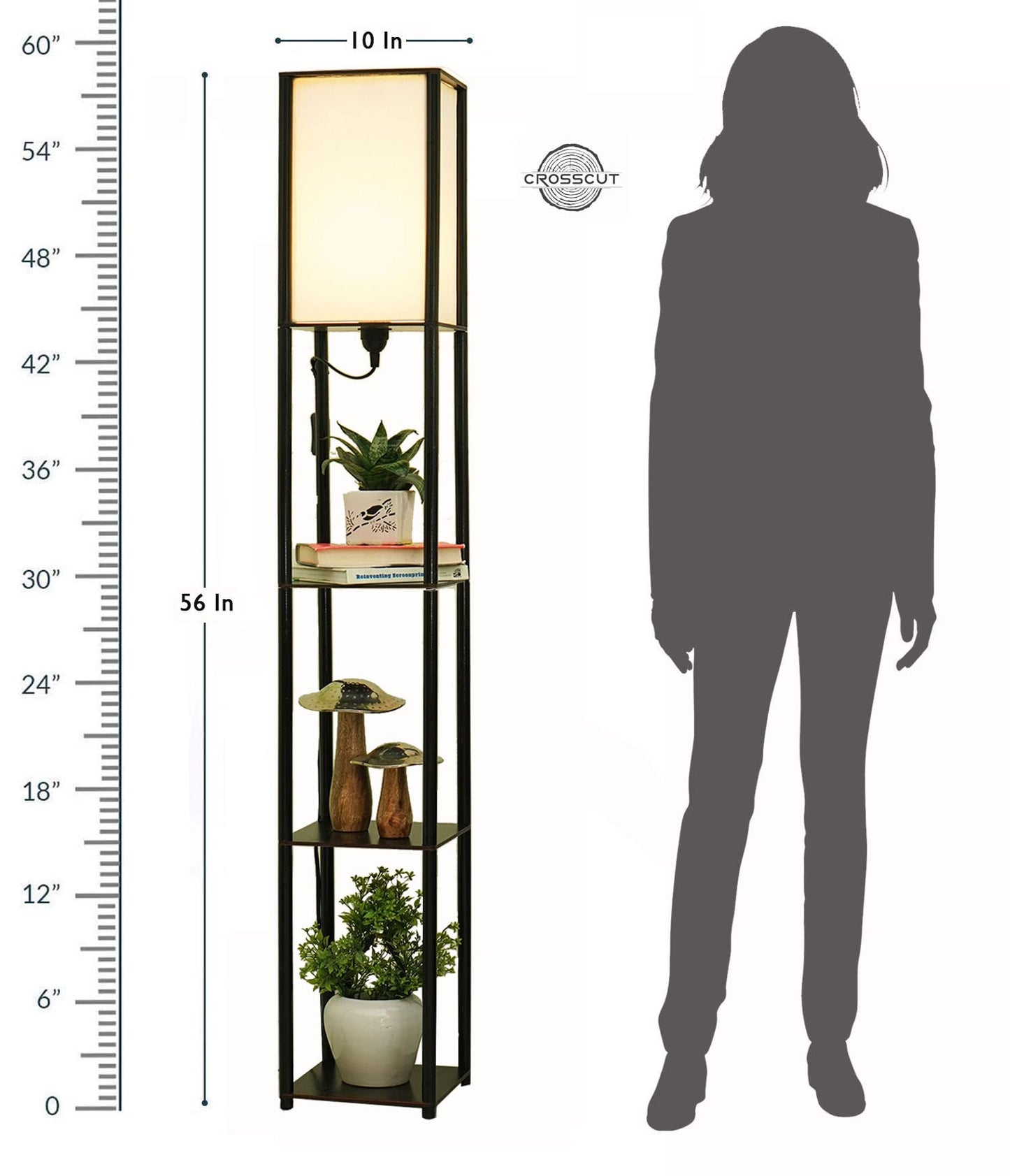 Floor Lamp with Shelf - Modern Design - Wood and Metal - Cotton White - LED Compatible