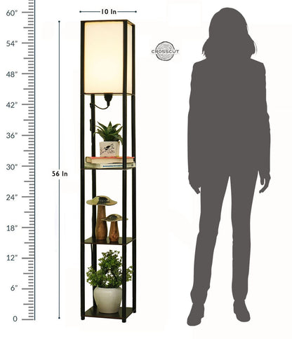 Floor Lamp with Shelf - Modern Design - Wood and Metal - Cotton White - LED Compatible