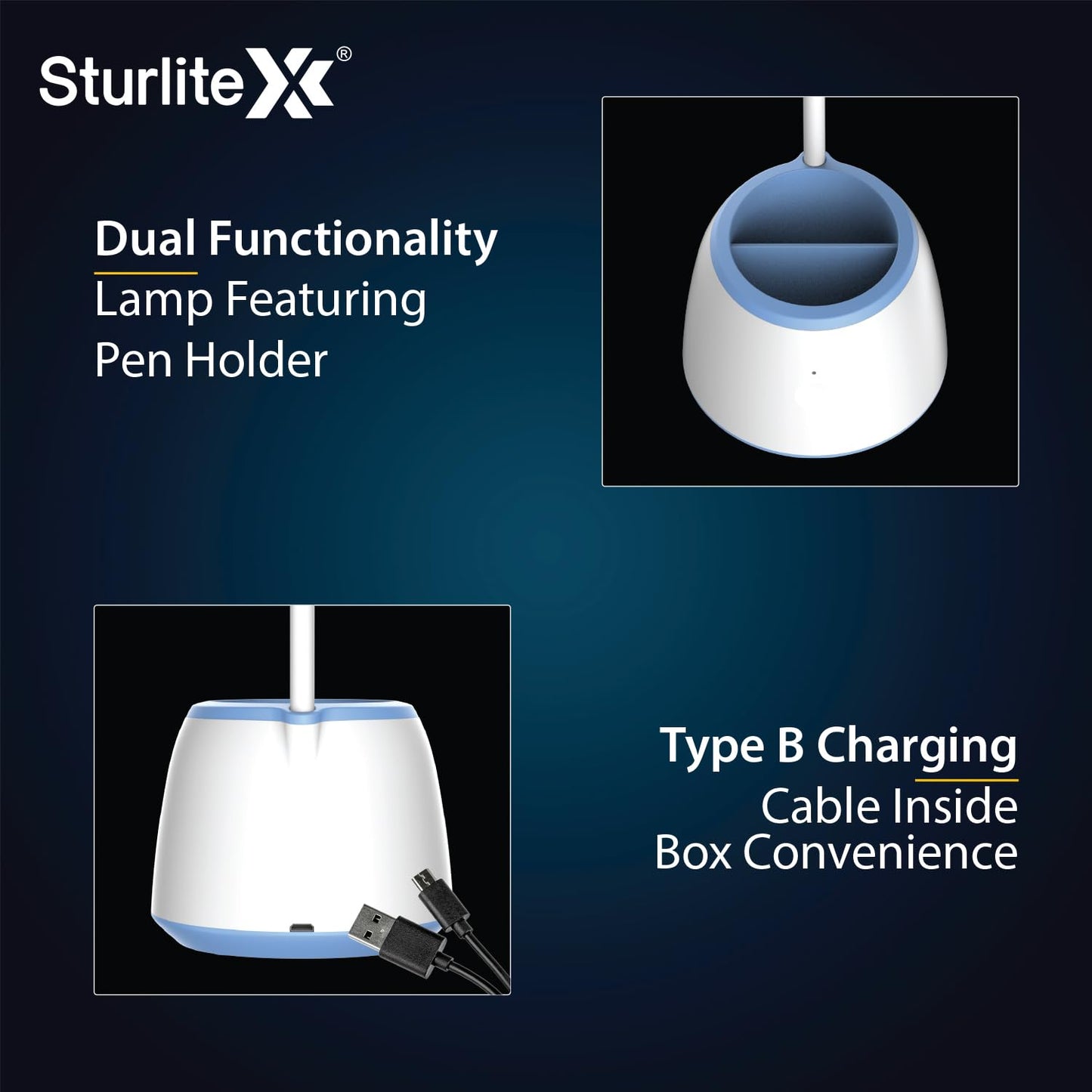 LED Table Lamp Dimmable 6W Rechargeable with Adjustable Neck and Pen Holder