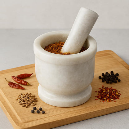 Jaipur Ace Natural White Marble Mortar and Pestle Set-4x4 Inches (White)