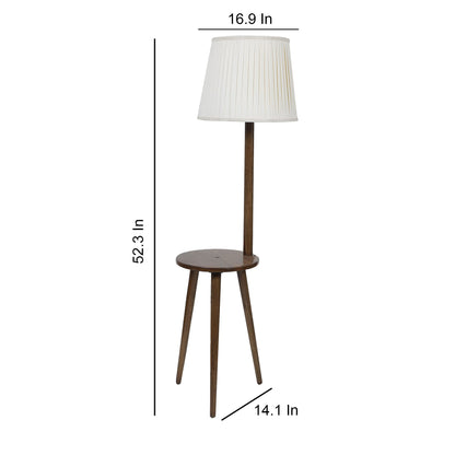 Floor Lamp with Mango Wood Base & Off-White Poly Satin Shade - 132cm Height