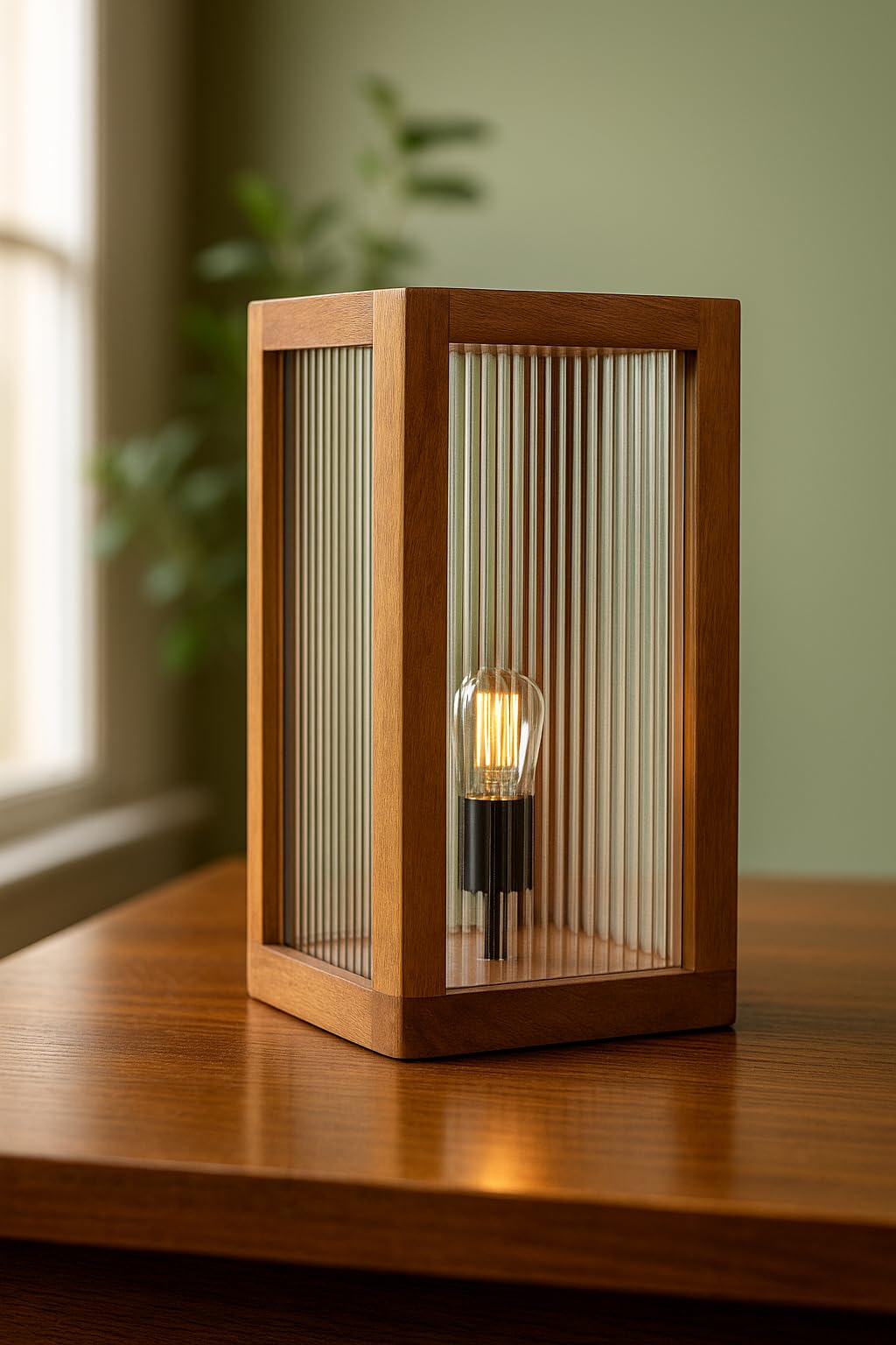 Rectangular Table Lamp - Rustic Sheesham Wood - 30cm Height