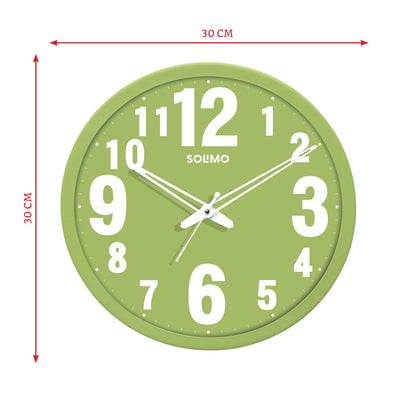 12-Inch Light Green Plastic Analog Wall Clock with Silent Movement