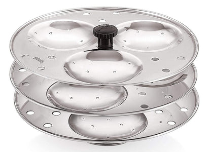 Dynore Stainless Steel Idli Stand Idli Maker 3 x 3 Plates (9 Idli), 9 liter, Silver