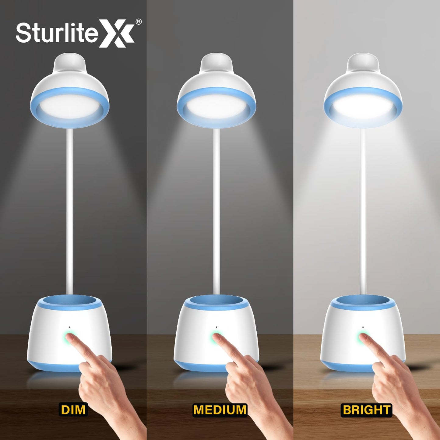 LED Table Lamp Dimmable 6W Rechargeable with Adjustable Neck and Pen Holder
