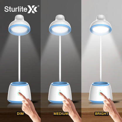 LED Table Lamp Dimmable 6W Rechargeable with Adjustable Neck and Pen Holder