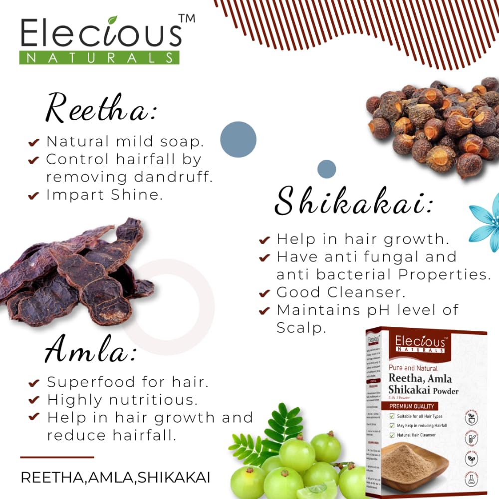 Natural Amla, Reetha, Shikakai Powder for Hair Care - 100% Pure
