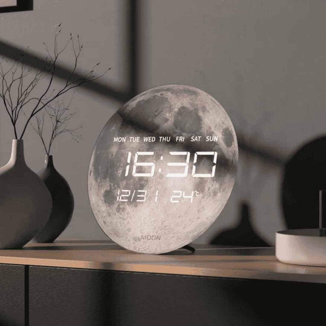Digital Wall Clock with LED Display - USB Powered Glass Clock for Home, 1.5m Cable