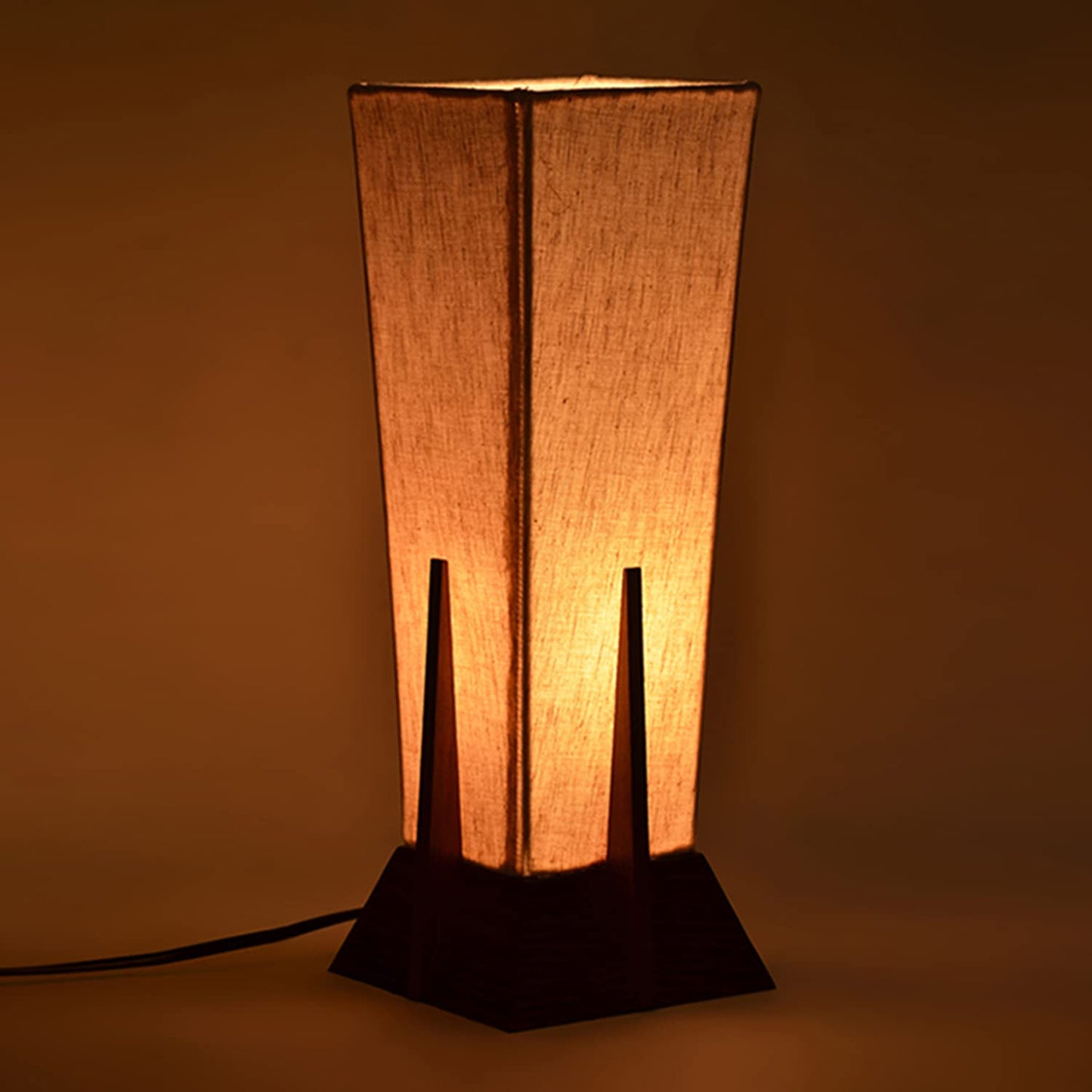 Table Lamp Handmade Pyramid Design Sheesham Wood Brown 14 Inch Without Bulb