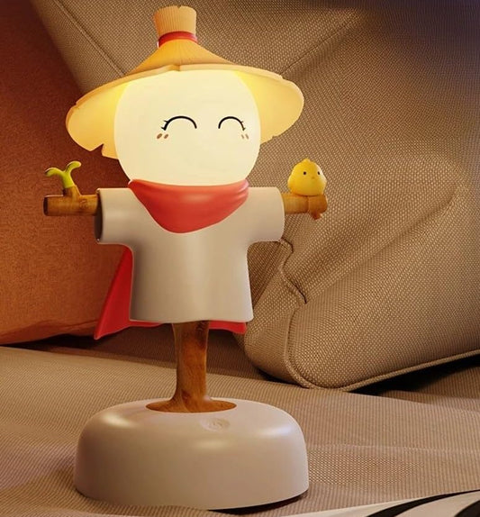 LED Touch Control Night Light Scarecrow Design White Adjustable Brightness 15 Min Auto-Off 40 Hours Battery
