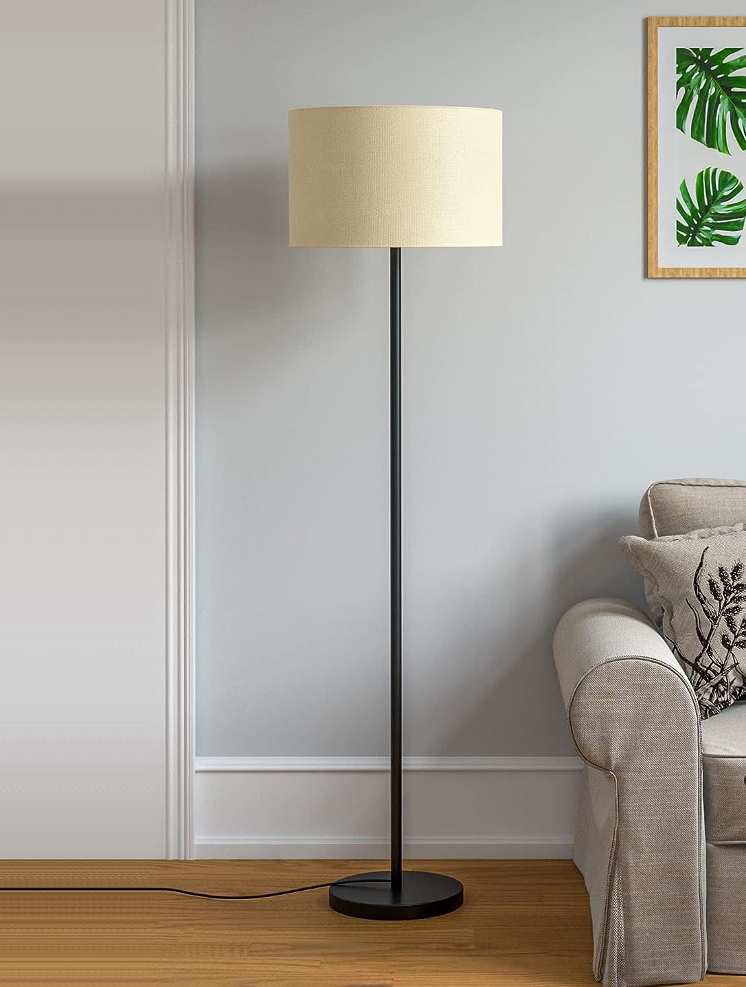 Modern Floor Lamp with Lampshade - Black Metal - 4Ft Height - 12 Inch Shade