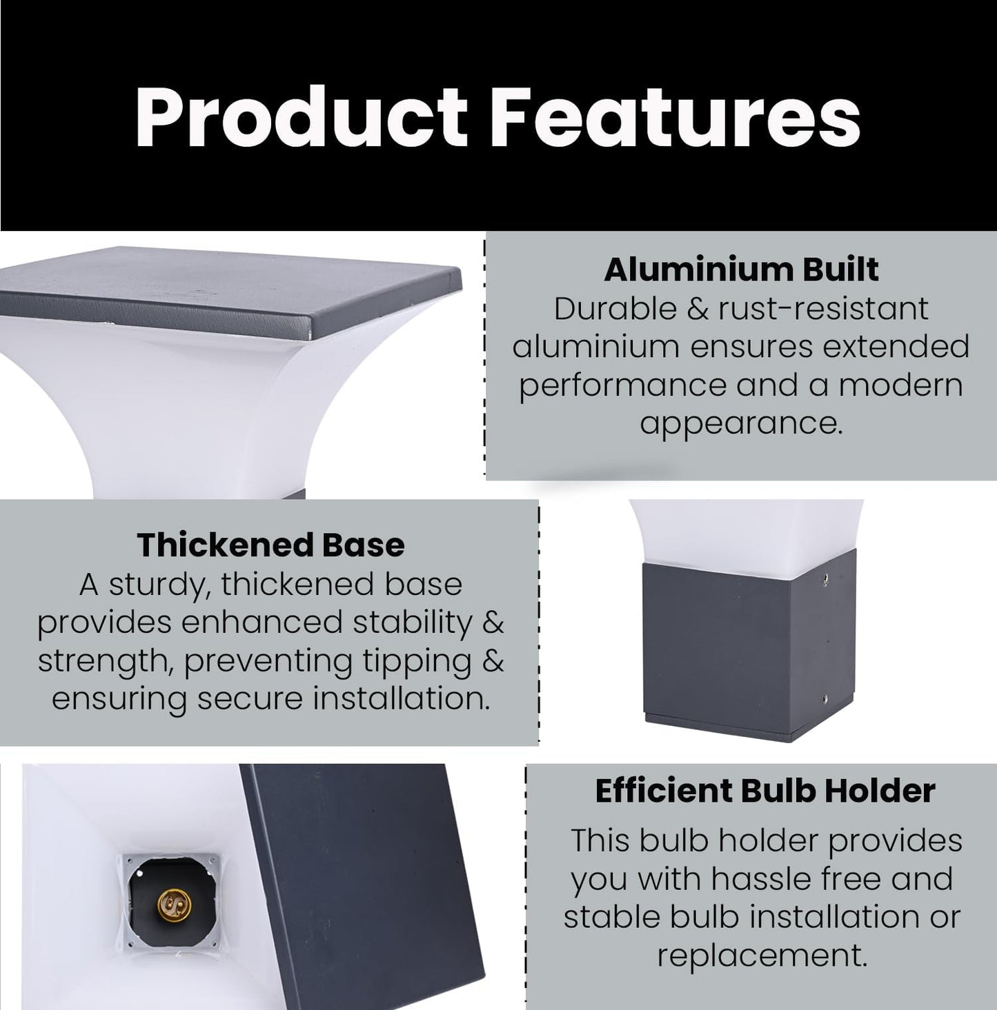 LED Outdoor Gate Light 12W Warm White Aluminium 9-Inch Waterproof Pillar Lamp