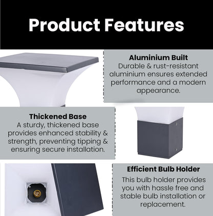 LED Outdoor Gate Light 12W Warm White Aluminium 9-Inch Waterproof Pillar Lamp