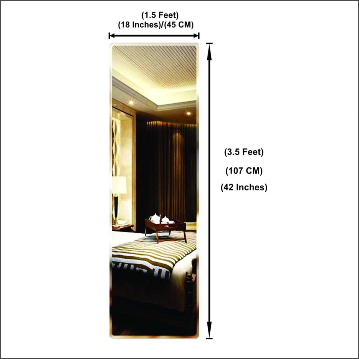 Frameless Beveled Wall Mirror 5mm Thickness 18x42 inch Rectangular Design