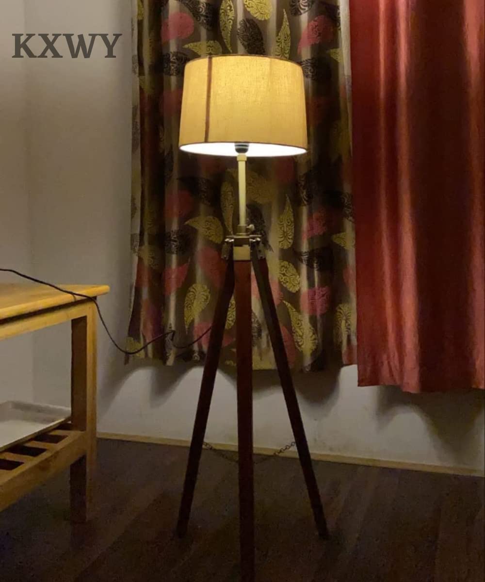 Modern Decorative Floor Lamp with Wooden Tripod Stand and Jute Shade - LED, Brown