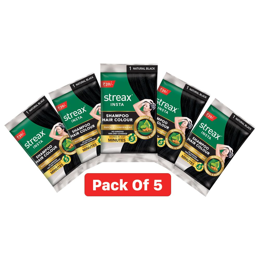 Insta Shampoo Hair Color Natural Black - 5 Pack, Quick Gray Coverage