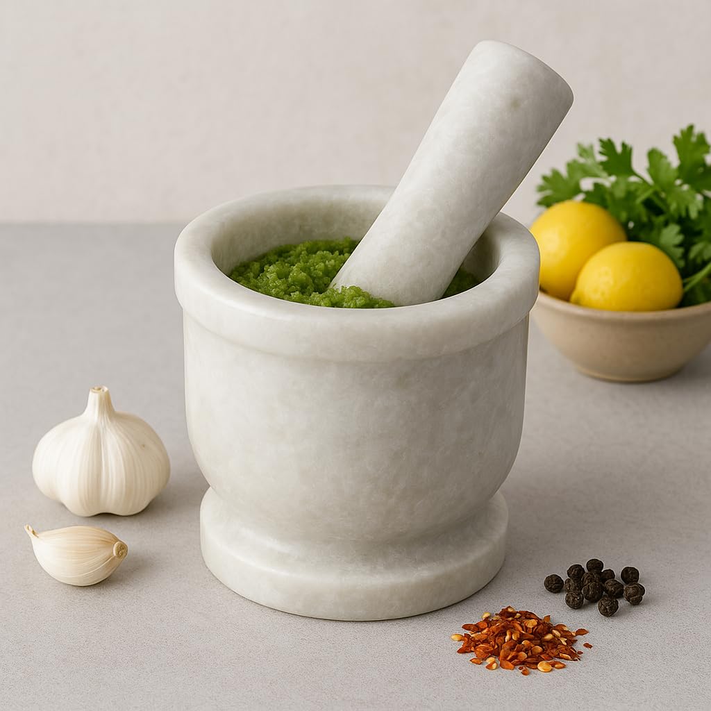 Jaipur Ace Natural White Marble Mortar and Pestle Set-4x4 Inches (White)