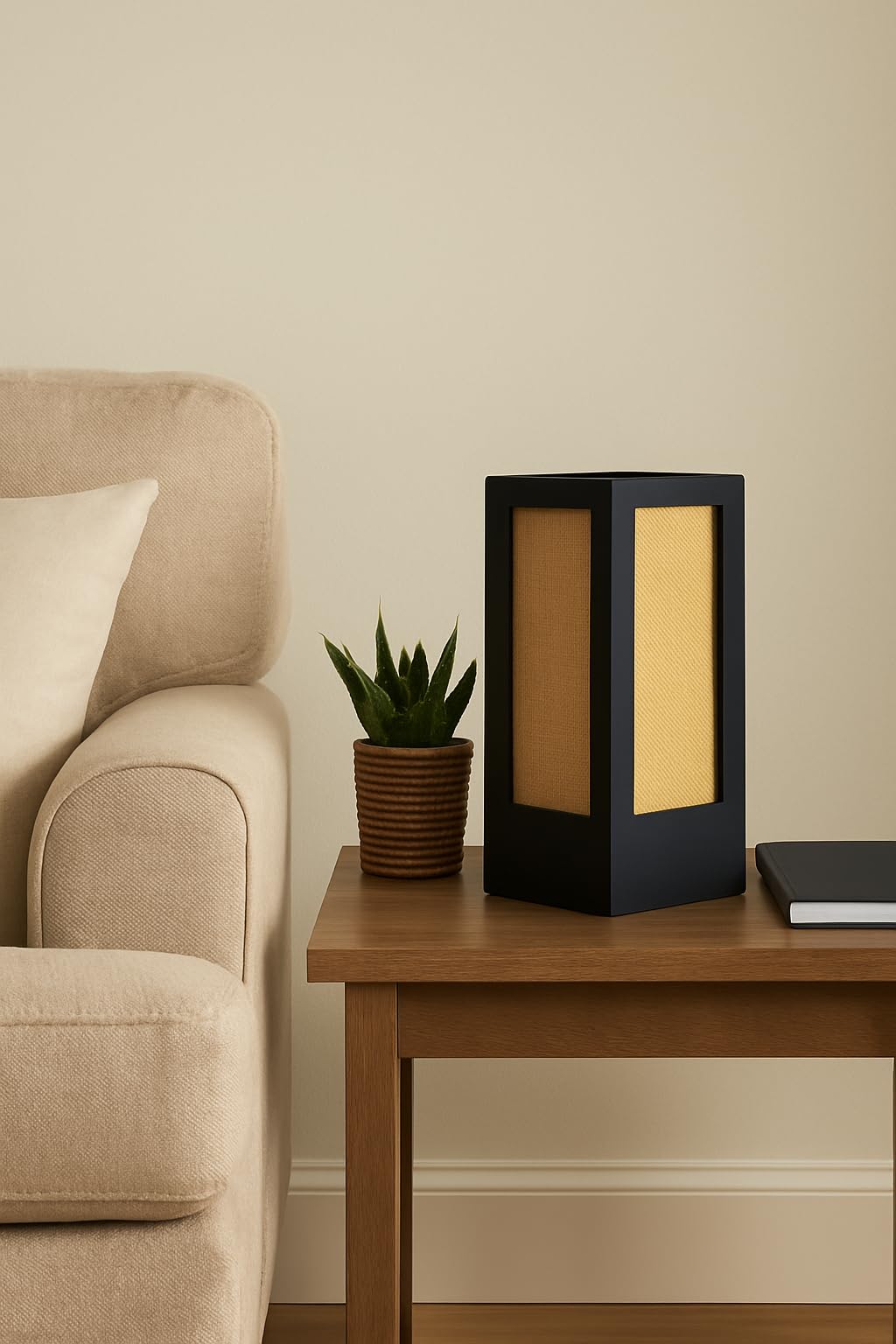Handcrafted Wooden Table Lamp with Natural Jute Shade - Black Finish - 5 x 5 x 11 inches
