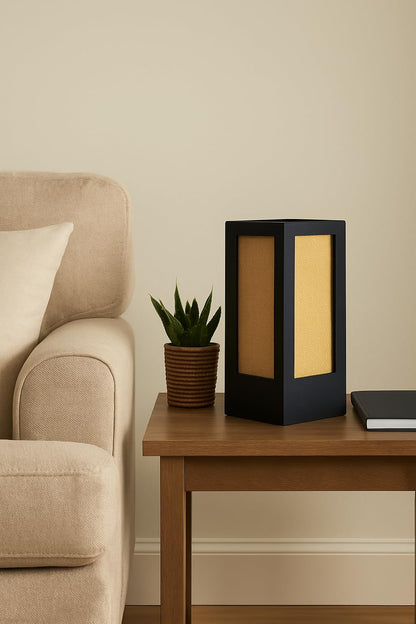 Handcrafted Wooden Table Lamp with Natural Jute Shade - Black Finish - 5 x 5 x 11 inches