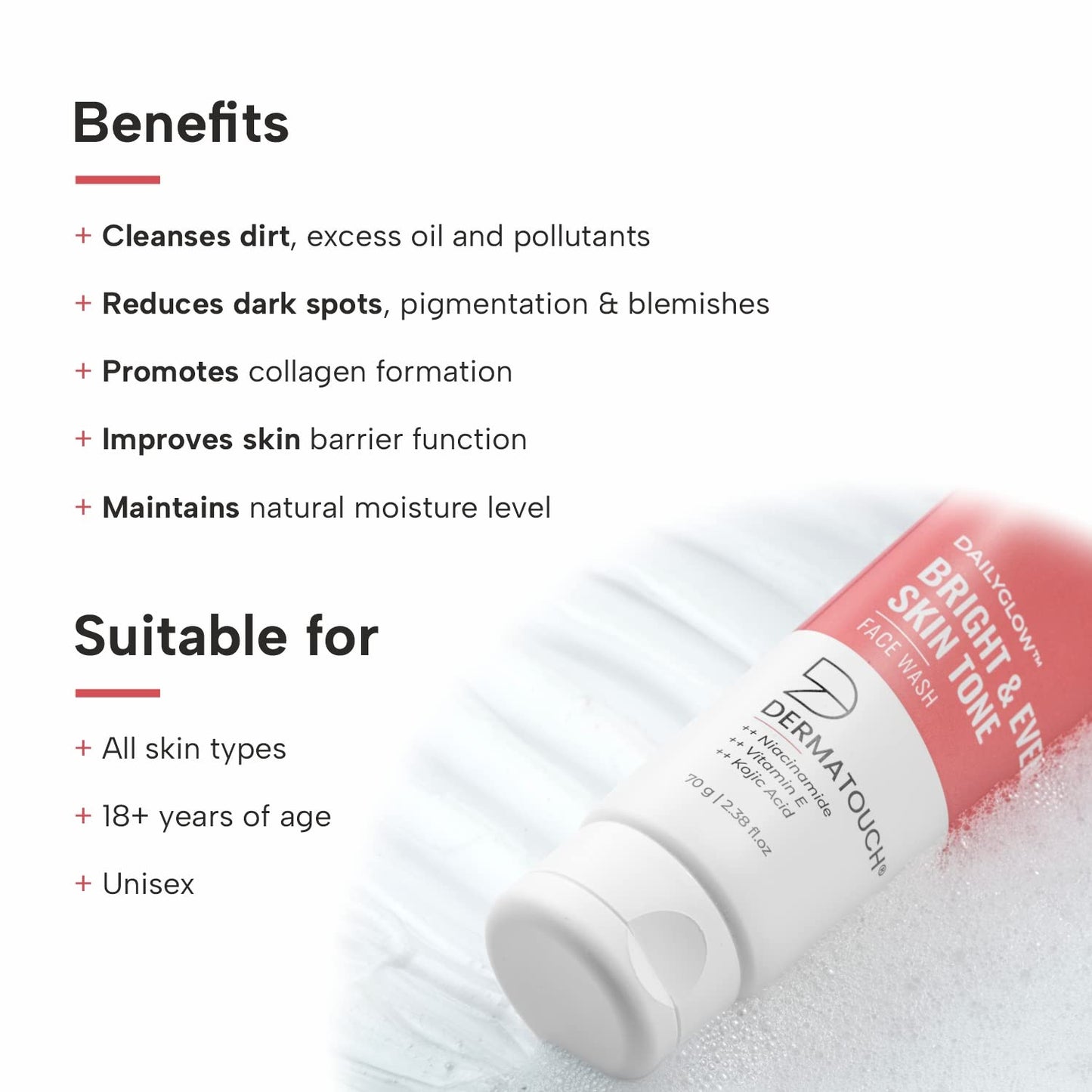 Bright & Even Tone Face Wash with Niacinamide & Vitamin E, 70G
