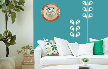 Digital Round Wall Clock - Golden Plastic, 26.5 cm, Quartz Movement