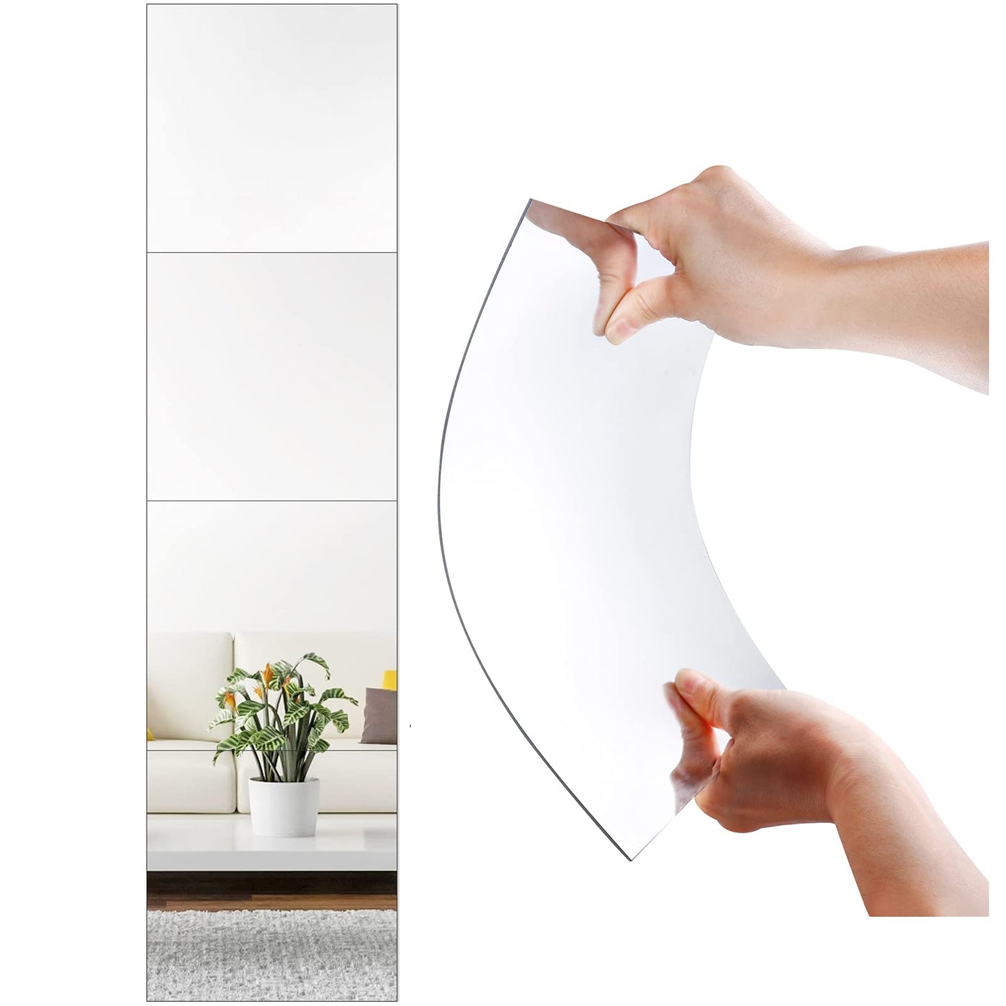 Wall Mirror - Modern Acrylic Full Length Shatterproof - 12" x 12" - Wall-Mounted - 4 Pcs
