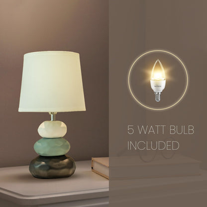 Modern Decorative Table Lamp with Ceramic Base and Fabric Shade - 17 cm x 16.5 cm x 30 cm - Warm White LED Bulb Included
