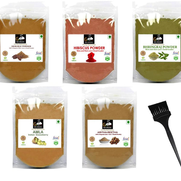 Organic Amla, Reetha, Shikakai, Bhringraj & Hibiscus Powder Combo - 250g