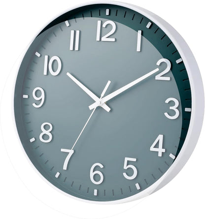 Silent Quartz Wall Clock 12 Inch Green Analog Battery Operated