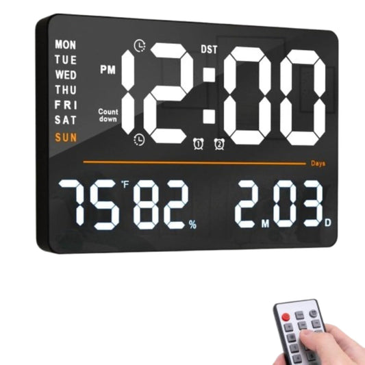 Digital Wall Clock with Remote Control, 16 Inch LED Display, Square Orange