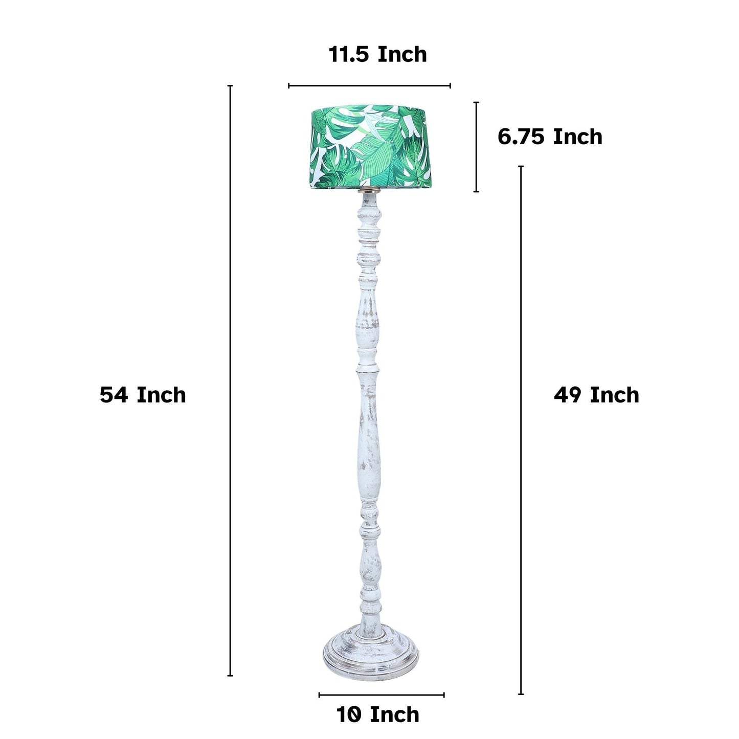 Floor Lamp with Rustic White Mango Wood Base and Palm Print Satin Shade - 54 inches