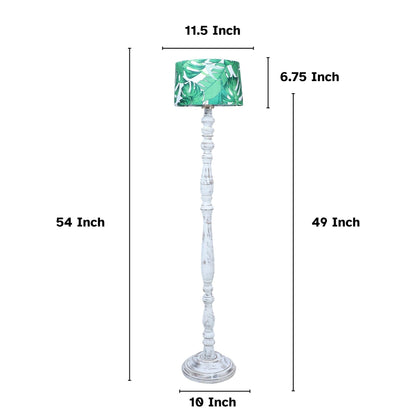 Floor Lamp with Rustic White Mango Wood Base and Palm Print Satin Shade - 54 inches