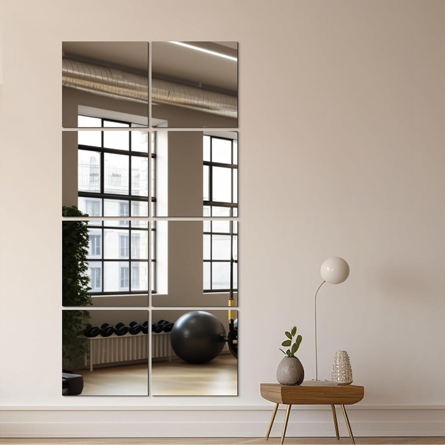 Frameless Full Length Mirror Tiles - Acrylic, Rectangular, 13.7x12 Inch, Pack of 8