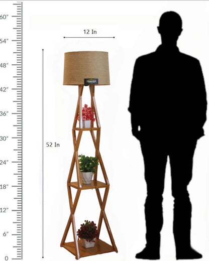 Floor Lamp with Jute Drum Shade 11 x 12 Inch - Wooden Finish - Easy Installation