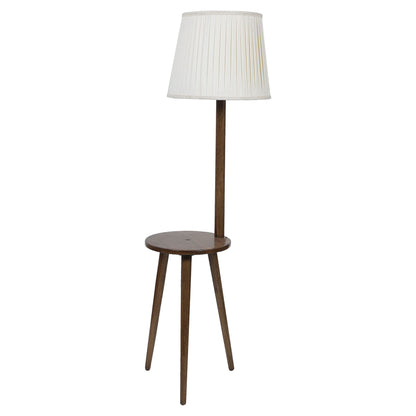 Floor Lamp with Mango Wood Base & Off-White Poly Satin Shade - 132cm Height