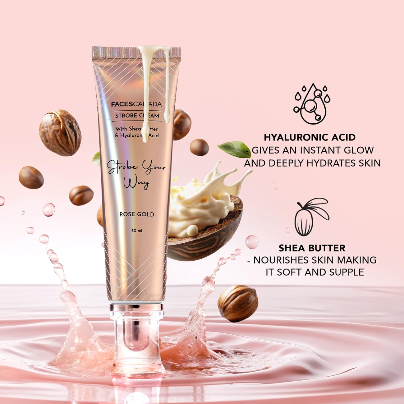 Strobe Cream Rose Gold 30ml - Primer, Highlighter, Moisturizer