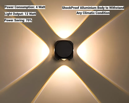 LED Wall Light 4 Way Splitter Warm White Aluminium IP-65 Rainproof 240V