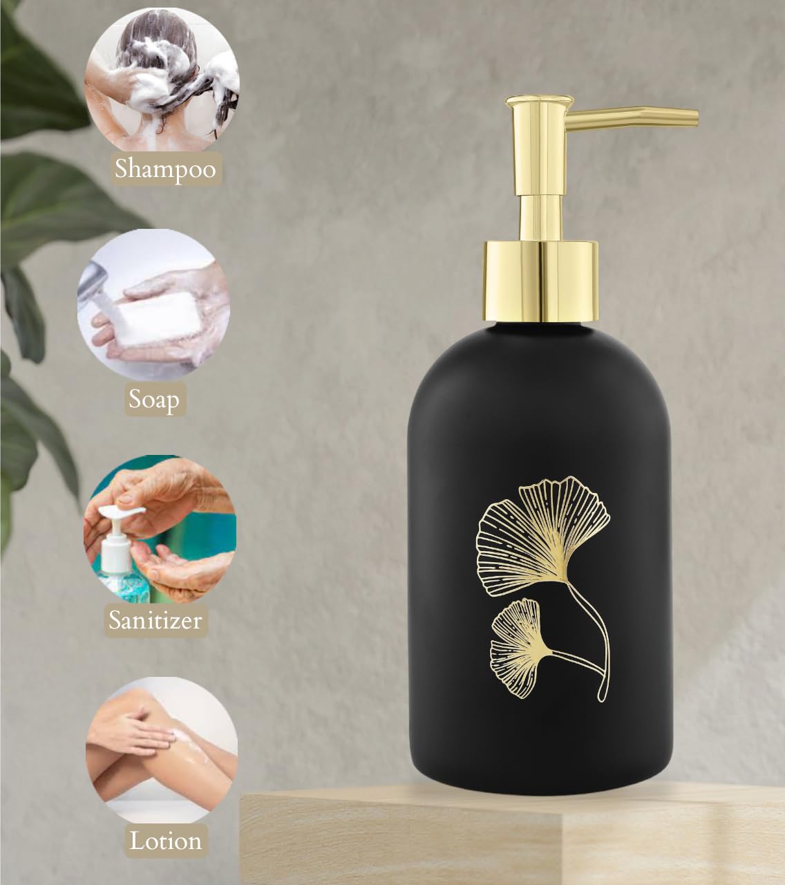 Ceramic Soap Dispenser with Marble Finish - 400 ml - Black