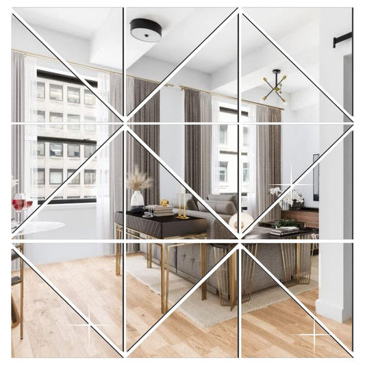 Wall Mirror Finish Acrylic Sticker Pack of 18 Triangle 10 x 10 cm Self-Adhesive for Bedroom and Living Room Decoration