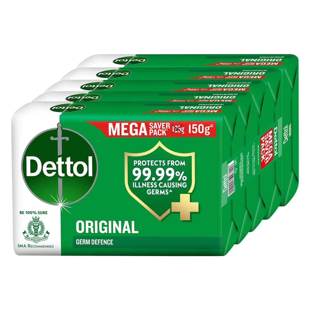 Germ Protection Bathing Soap Bar 750g, Pack of 5, Kills 99.99% Germs