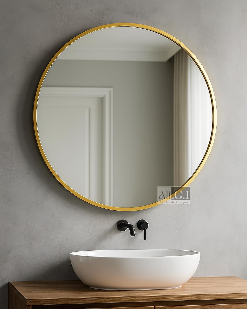 Round Wall Mirror with Gold Metal Frame - Modern Design - 20 Inch