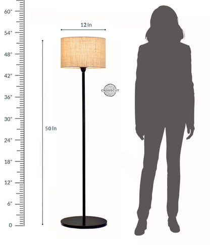 Floor Lamp Minimalist Design Black Metal Jute Shade LED Bulb Included 12 cm