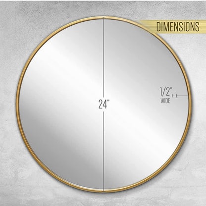 Modern Round Wall Mirror with Metal Frame in Gold - 24 Inch