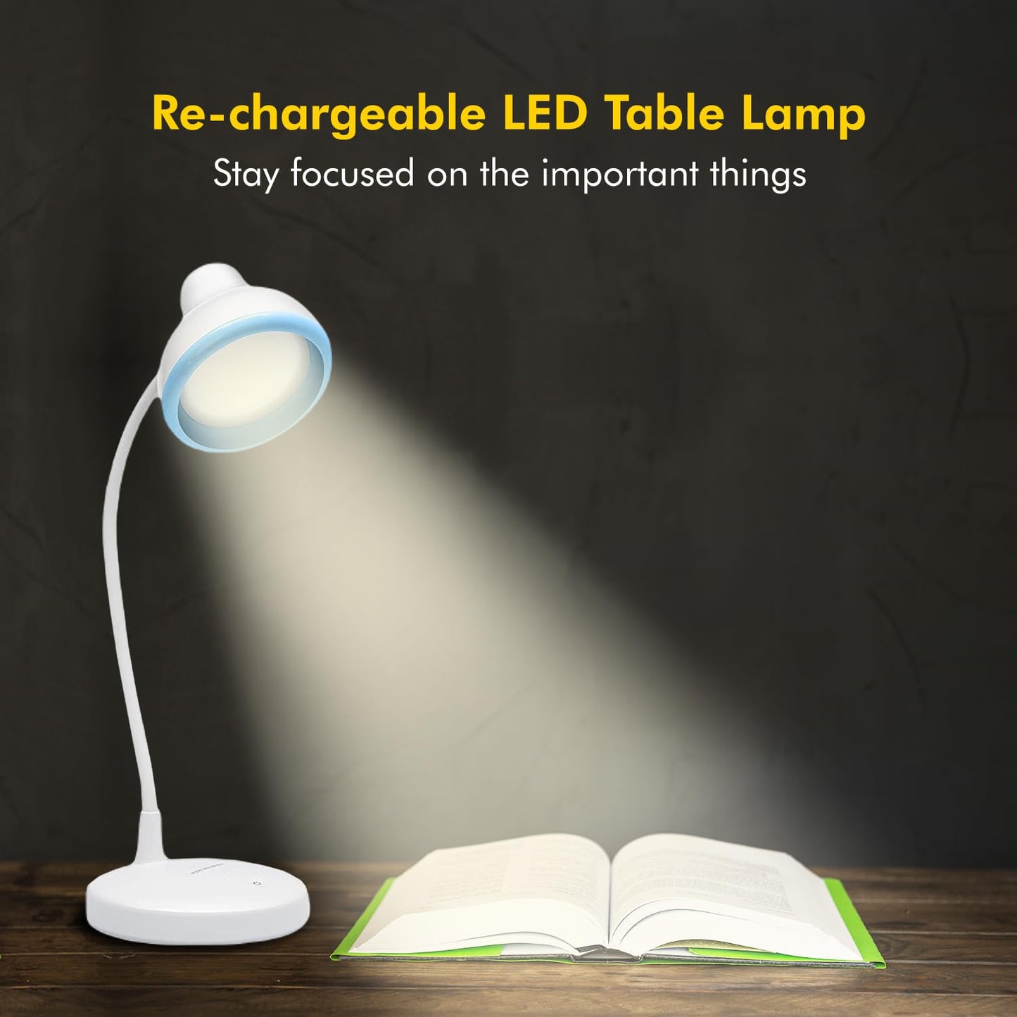 Rechargeable LED Table Lamp with Flexible Design and Dimmable Features, White, ABS