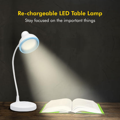 Rechargeable LED Table Lamp with Flexible Design and Dimmable Features, White, ABS