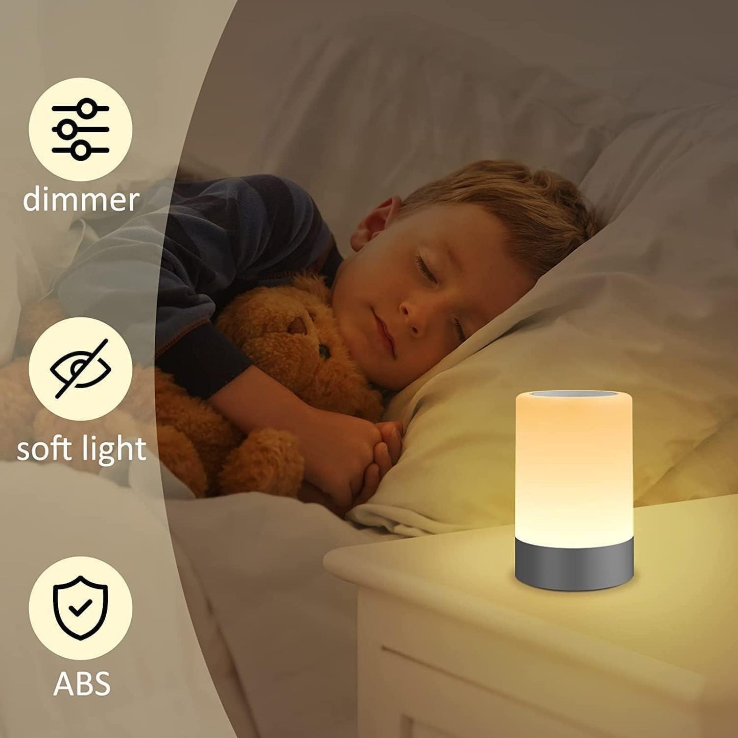 LED Touch Control Table Lamp - White - USB Rechargeable - Adjustable Brightness - Modern Design