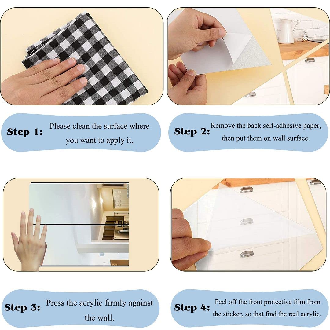 Acrylic Mirror Sticker Set - Modern Silver Design - 15x10cm - Self-Adhesive - Pack of 4