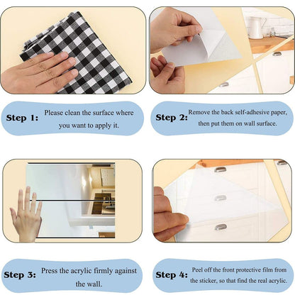 Acrylic Mirror Sticker Set - Modern Silver Design - 15x10cm - Self-Adhesive - Pack of 4